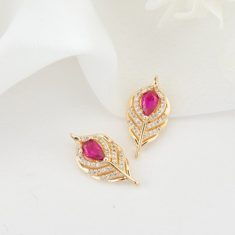 2 Feather Skull Charm Pendant Rhinestone Embellished 14K GF