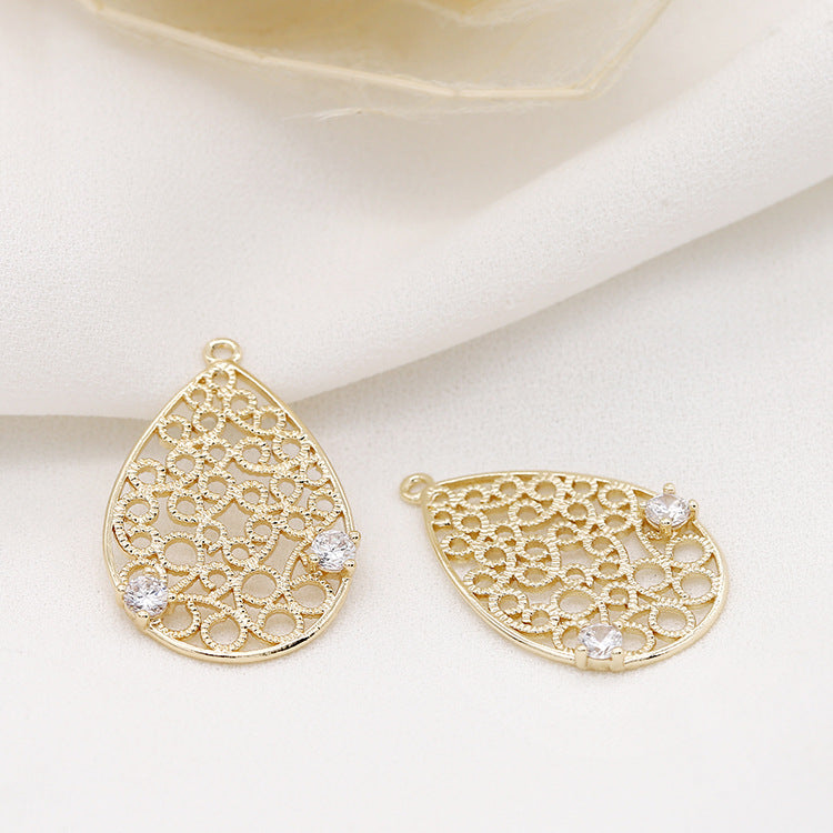 5 pendentif à breloque goutte d'eau creuse strass embelli 14K GF