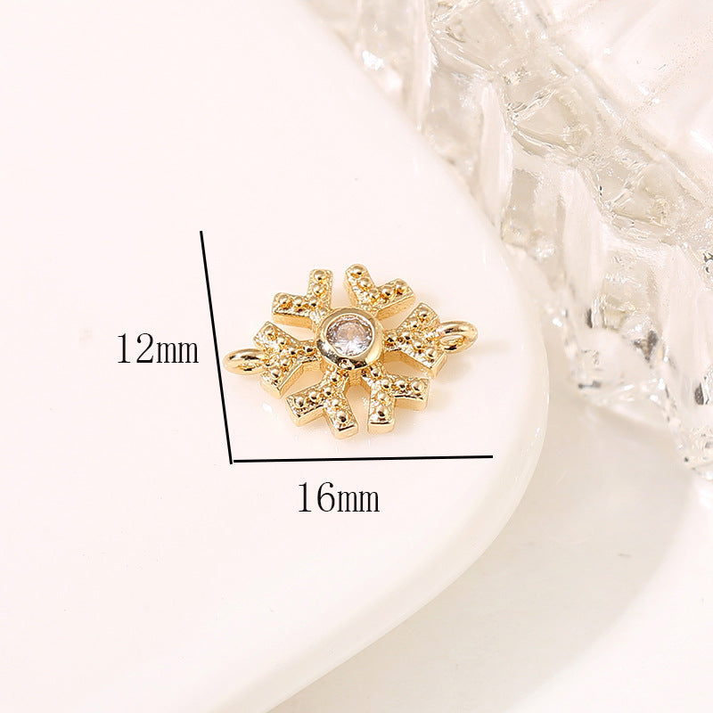 2 Double Looped Floral Snowflake Diamond Olive Charm Connector Rhinestone Embellished 14K GF