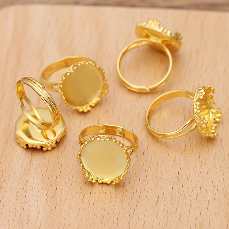 200 Crown Edge Bezel Cup Openable Ring 18KGP 15mm Round Cabochon Blank Base Gemstone Setting