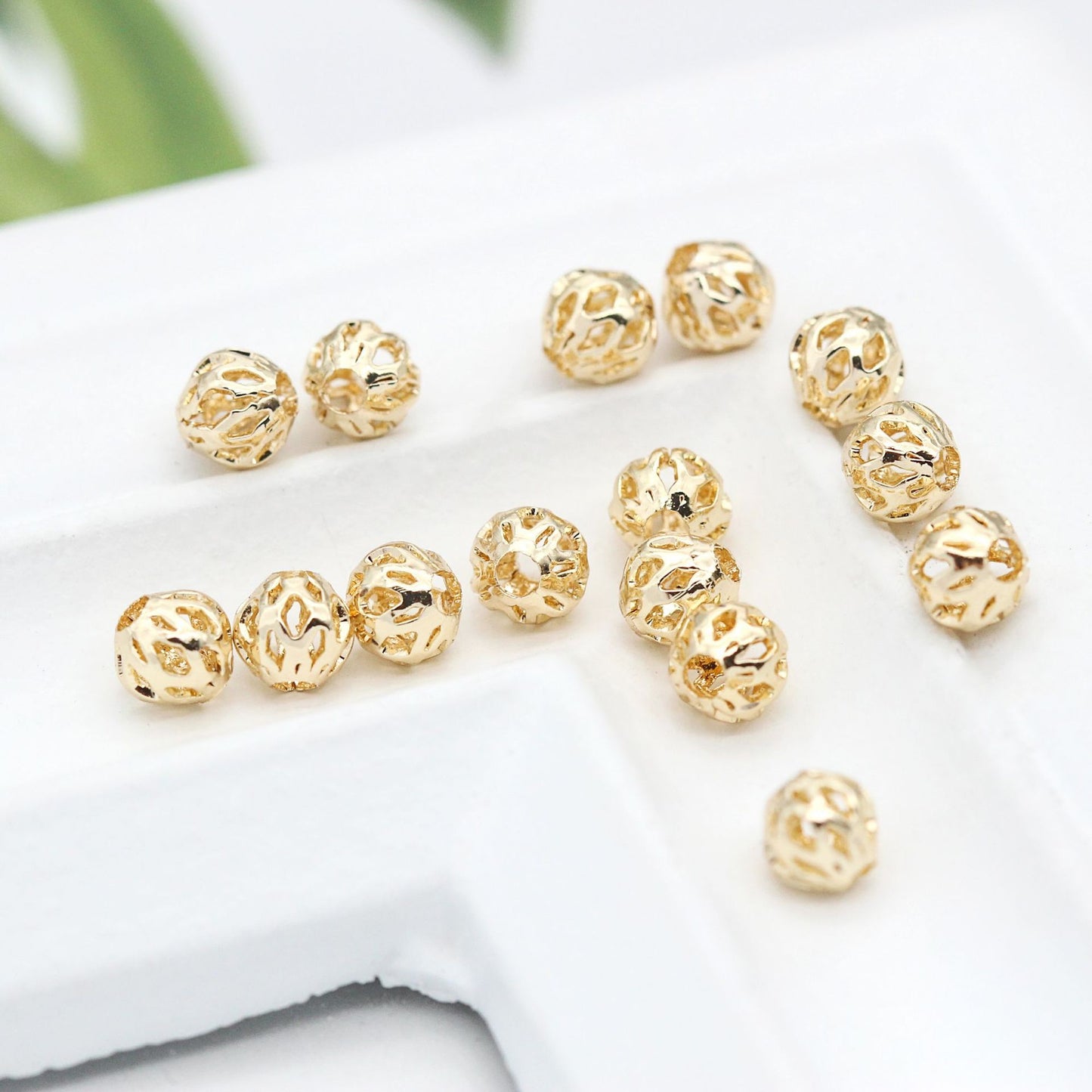 20 perles rondes creuses 14K GF, breloque en cuivre, entretoise de perles