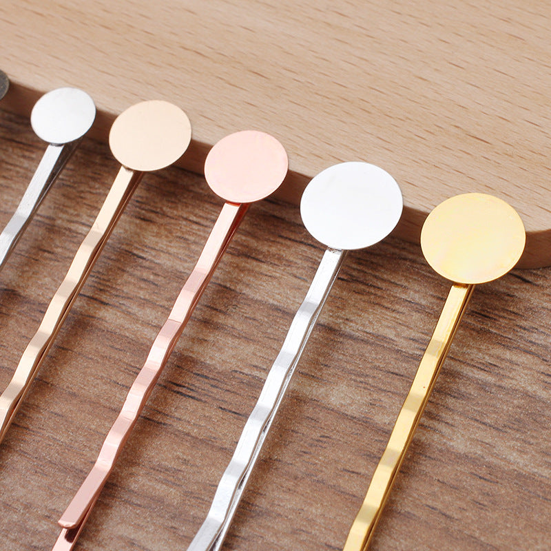 50 Plain Pad Wave Hair Clip Hairpin 18KGP 6mm 8mm 10mm 12mm Round Cabochon Blank Base Gemstone Piece Setting