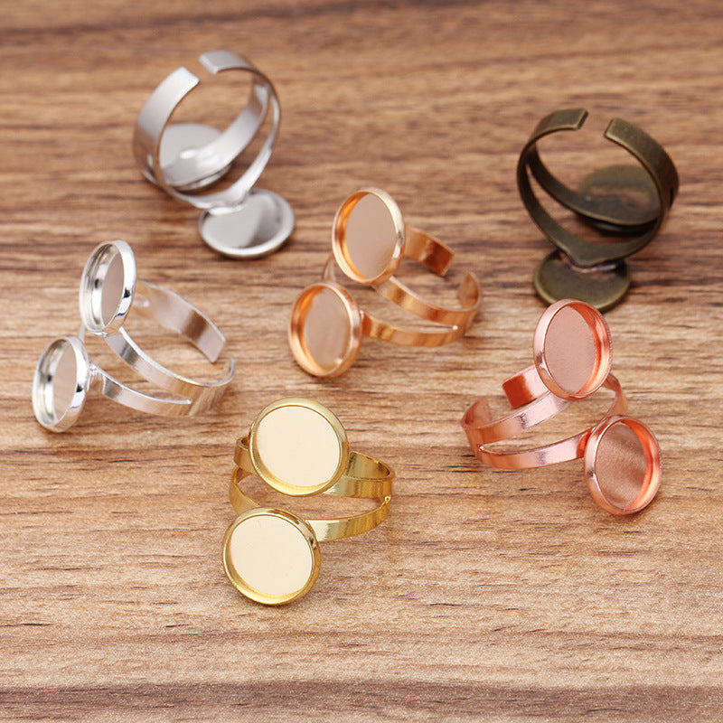 20 bague de cercle ouvert de tasse de lunette 18KGP 10mm 12mm Double cabochon rond Base vierge réglage de pierres précieuses