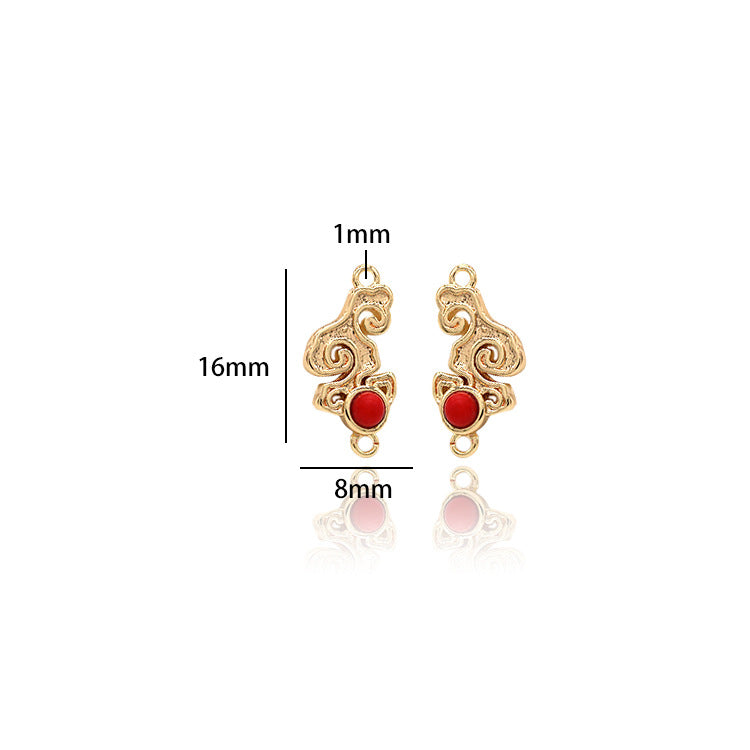 2 connecteurs de charme nuage à double boucle turquoise embellis 14K GF