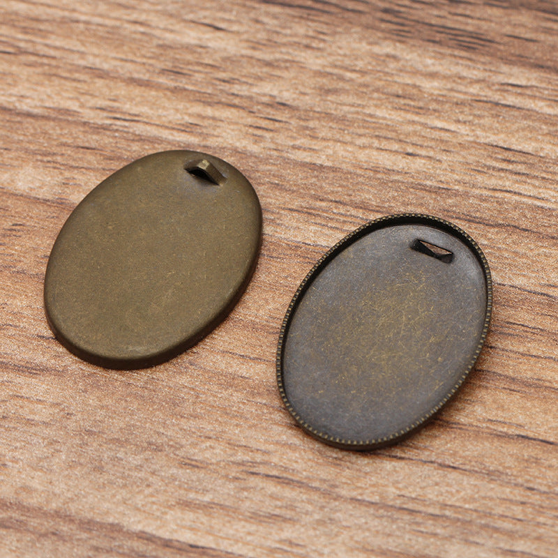 50 boucles au dos, bord dentelé, pendentif à breloque, Bronze Antique, cabochon ovale, Base vierge, réglage des pierres précieuses, 18x25mm