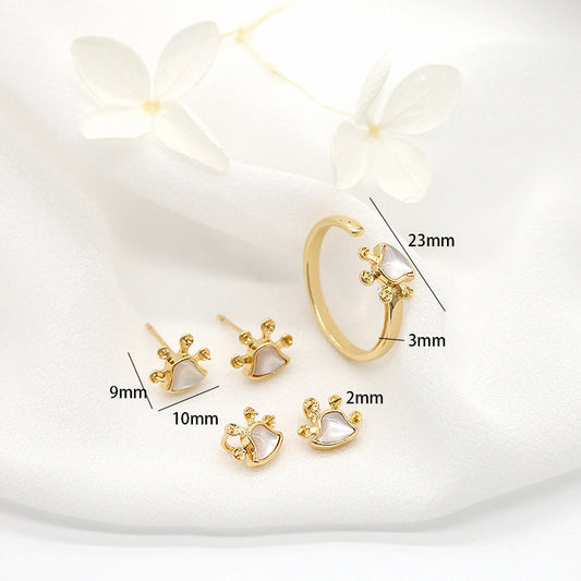 2 mit Harz verzierte Pfoten-Charm-Anhänger-Ohrstecker, Statement-Ring, 14K GF, halbgebohrte Perle, Rohling
