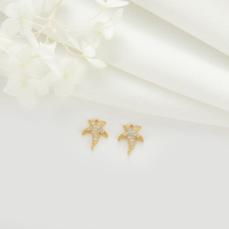 2 clés étoile de mer éléphant nœud papillon coeur cloche pendentif à breloque strass embelli 14K GF