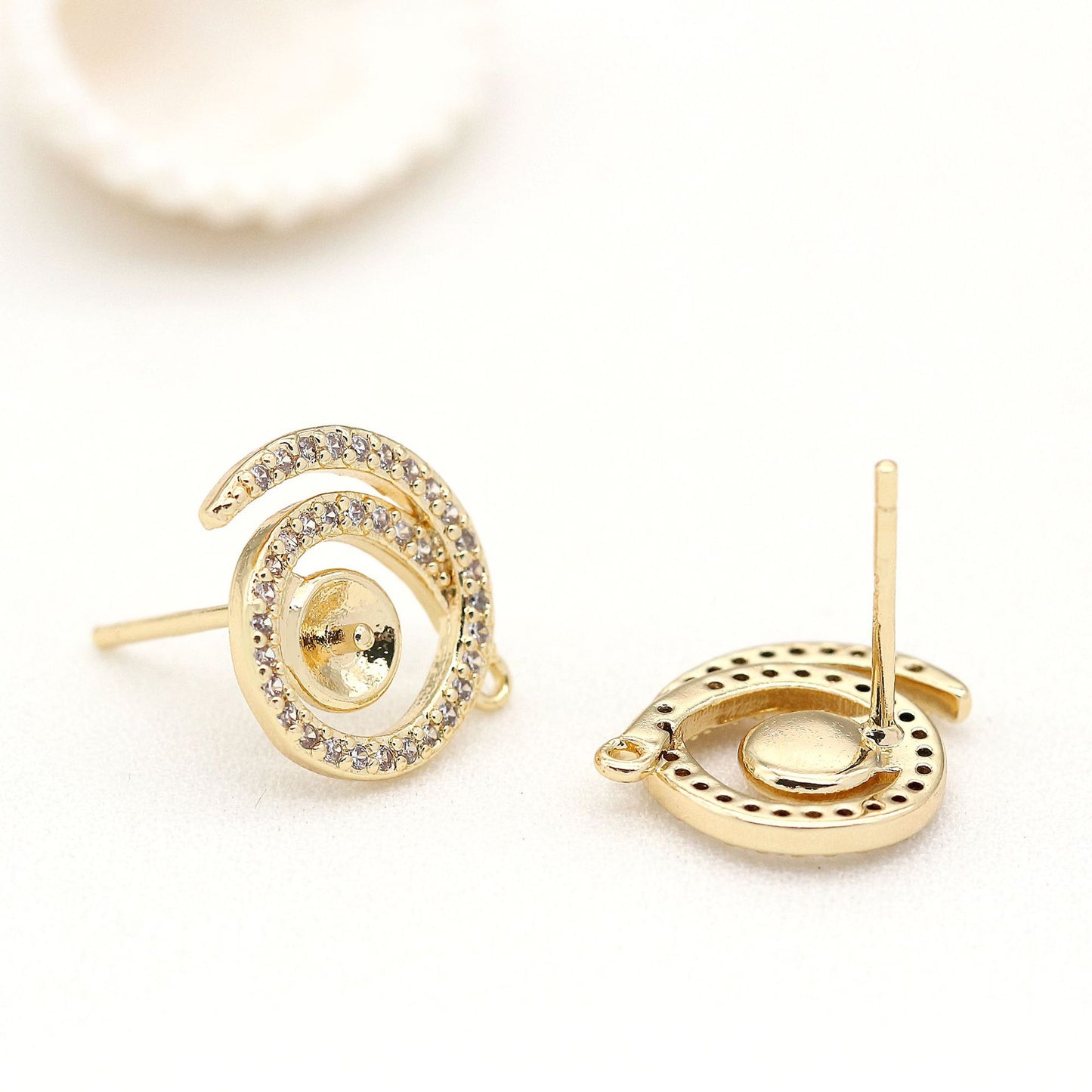 4 boucles d'oreilles à tige en spirale avec boucle ornée de strass 14K GF boucle d'oreille demi-percée perle vierge