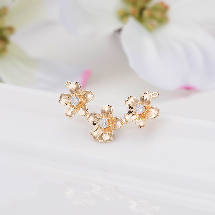 2 connecteurs de charme floral à double boucle ornés de strass 14K GF