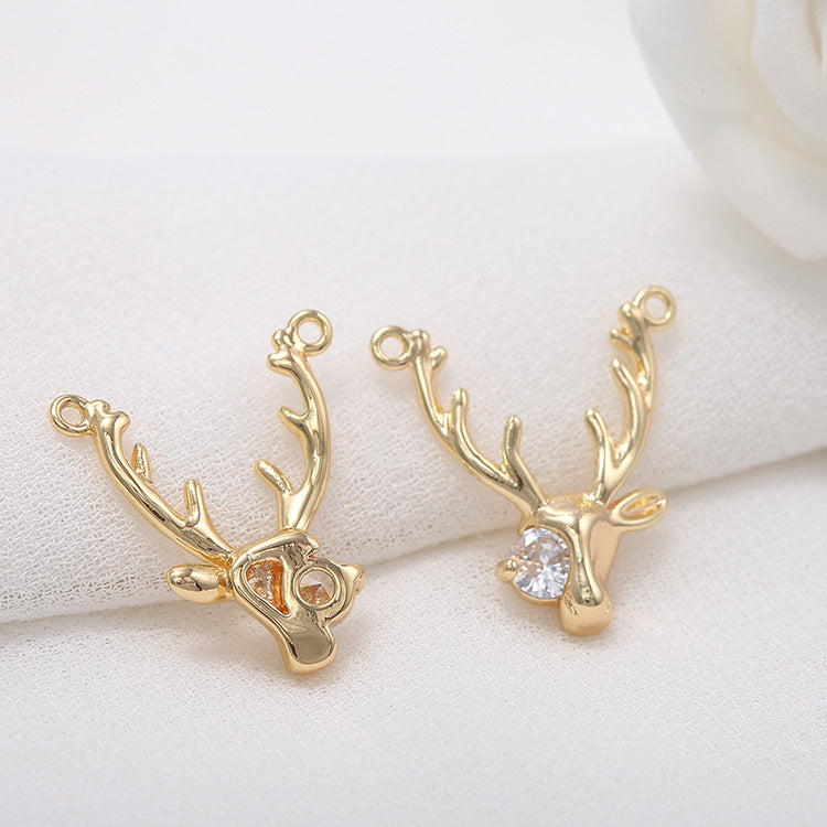 2 pendentifs à breloque renne à double boucle ornés de strass 14K GF