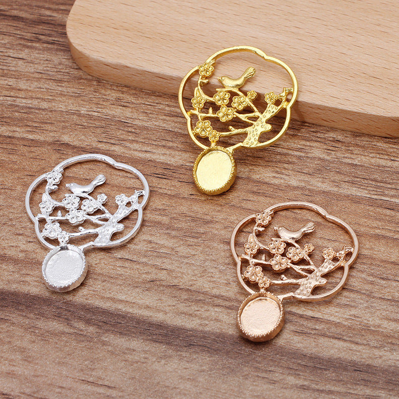 50 filigrane Elster auf pflaumenfarbenem, gezacktem Rand, Lünettenbecher-Charm, 18 kg, 8 x 10 mm, ovaler Cabochon, leere Basis, Edelsteinfassung