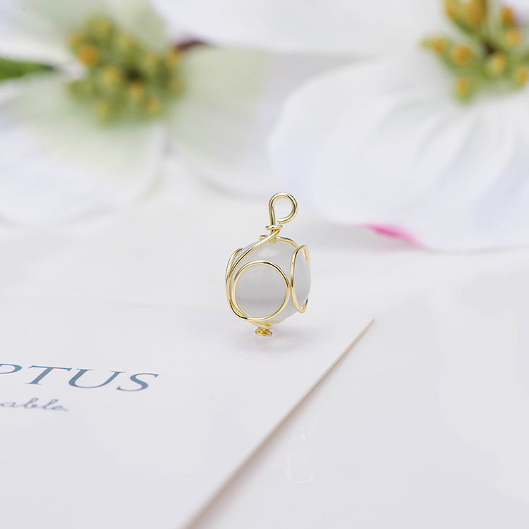 Pendentif à breloque rond enveloppé de 2 fils, résine embellie 14K GF