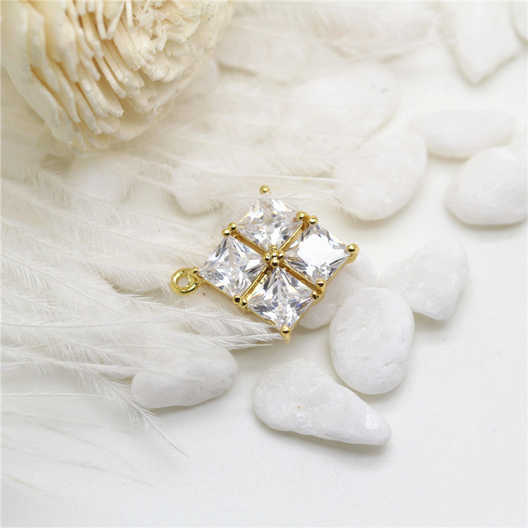 Pendentif à breloque en diamant carré 20, orné de strass 14K GF