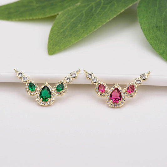 2 connecteurs goutte d'eau à double boucle ornés de strass 14K GF
