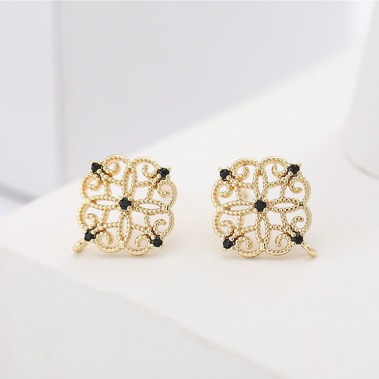 4 boucles d'oreilles à tige florale creuse avec boucle d'oreille ornée de strass 14K GF
