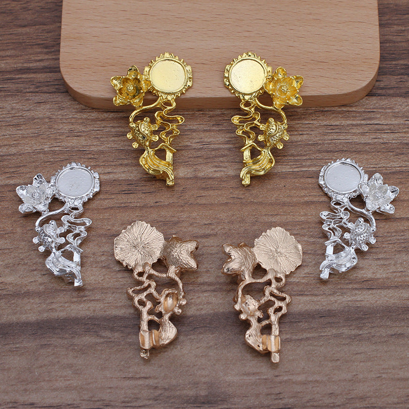 20 Gold Fish Floral Charm Pendant 18KGP 10mm Round Cabochon Blank Base Gemstone Piece Setting