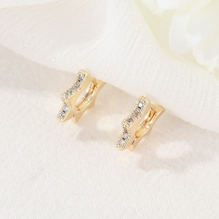 4 Round Star Floral Circle Hoop Earrings Rhinestone Embellished 14K GF Earing