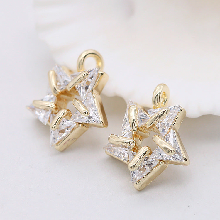 Pendentif à breloque 2 étoiles orné de strass 14K GF