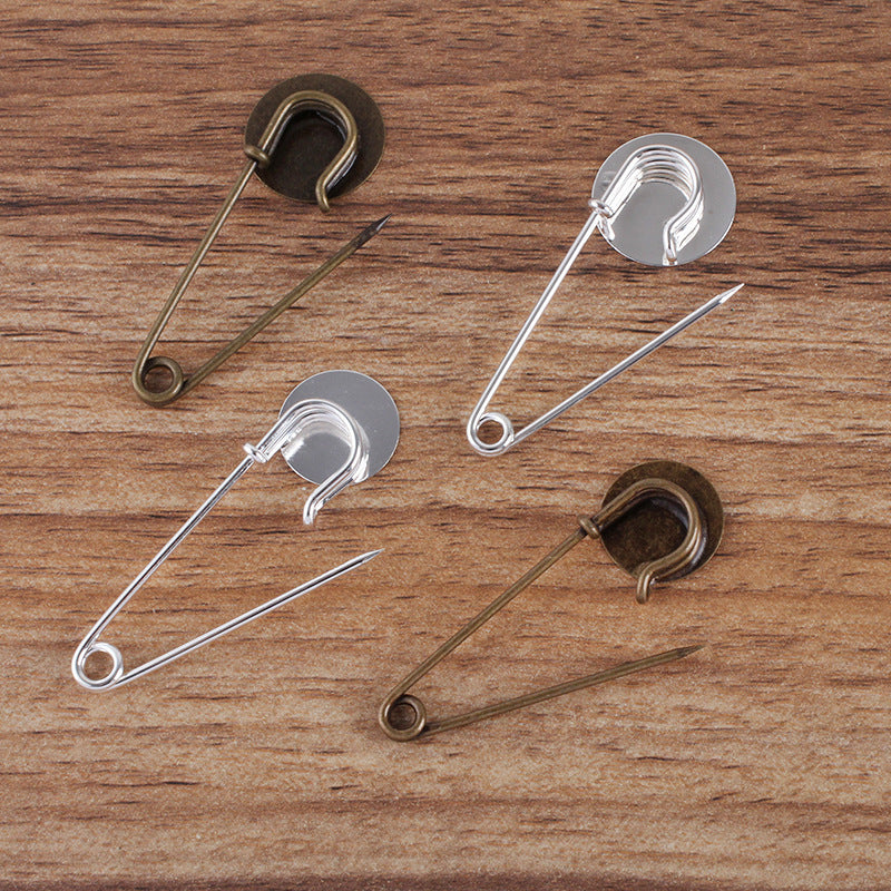 200 Flat Pad Safe Brooch Antique Bronze 15mm 18mm Round Cabochon Blank Base Gemstone Setting
