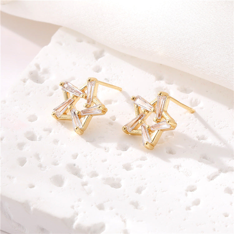 Boucles d'oreilles à tige en forme de cœur et d'étoile de lune, 4 pièces, ornées de strass 14K GF