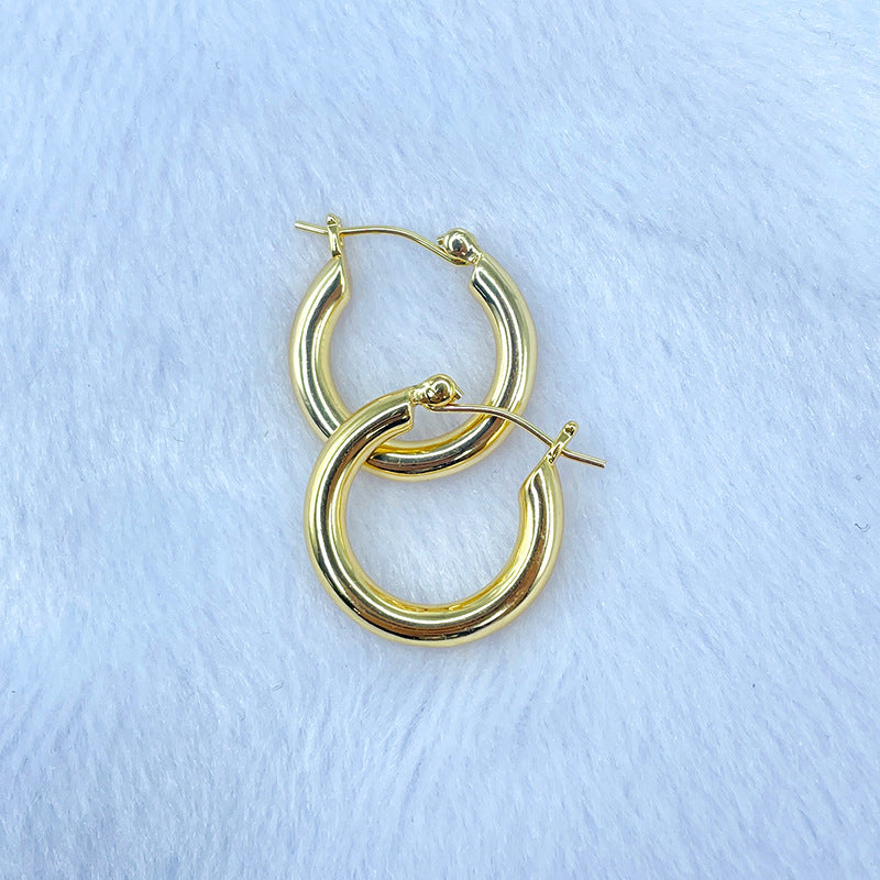 4 boucles d'oreilles créoles rondes brillantes et épaisses 14K GF