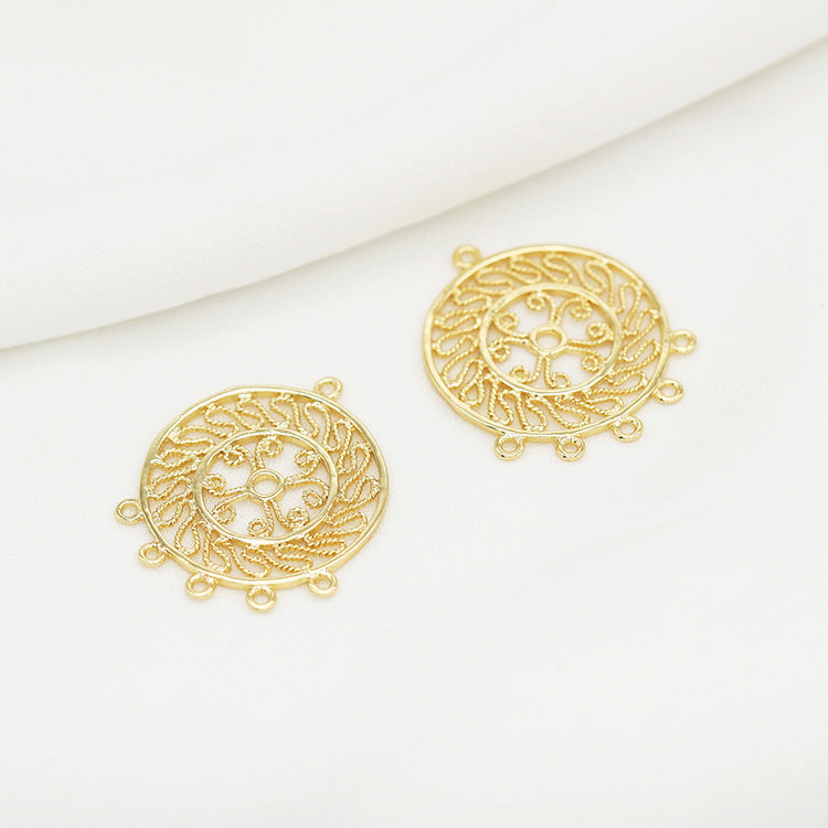 10 pendentifs à breloques ronds creux à boucles multiples, pièce florale, 14K GF
