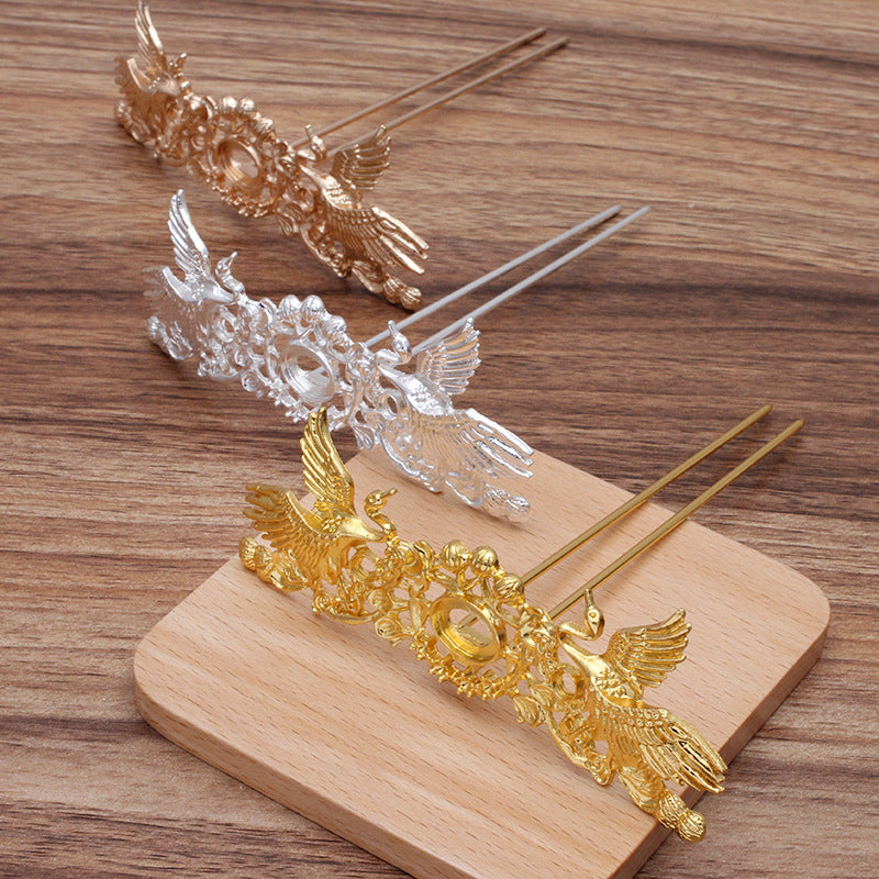 5 Phoenix Floral Charm Haargabel Haarnadel 18KGP 5mm 10x15mm Rund Oval Cabochon Blanko Basis Edelstein Stück Fassung