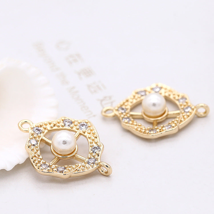 2 connecteurs de charme de cercle de roue creuse à double boucle, strass embellis 14K GF