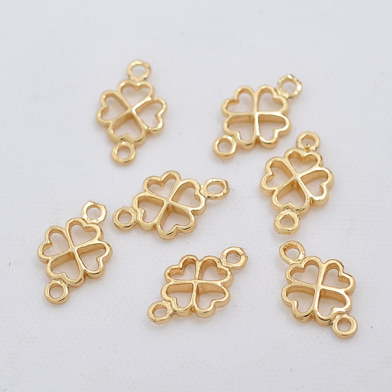 50 connecteur de charme trèfle à quatre feuilles à double boucle 14K GF
