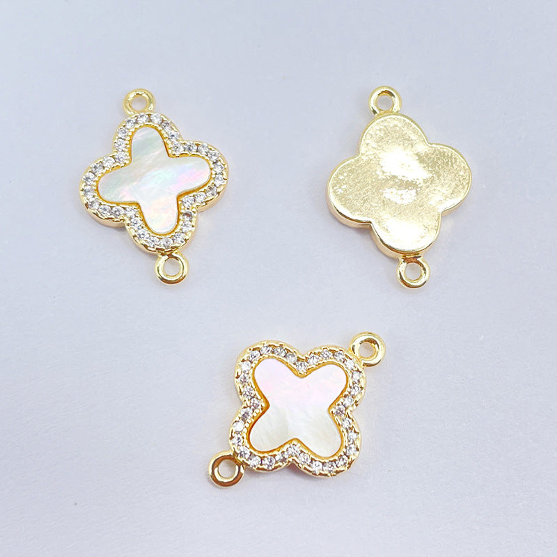 2 connecteurs de charme floral croisé à double boucle, coque strass embellie 14K GF