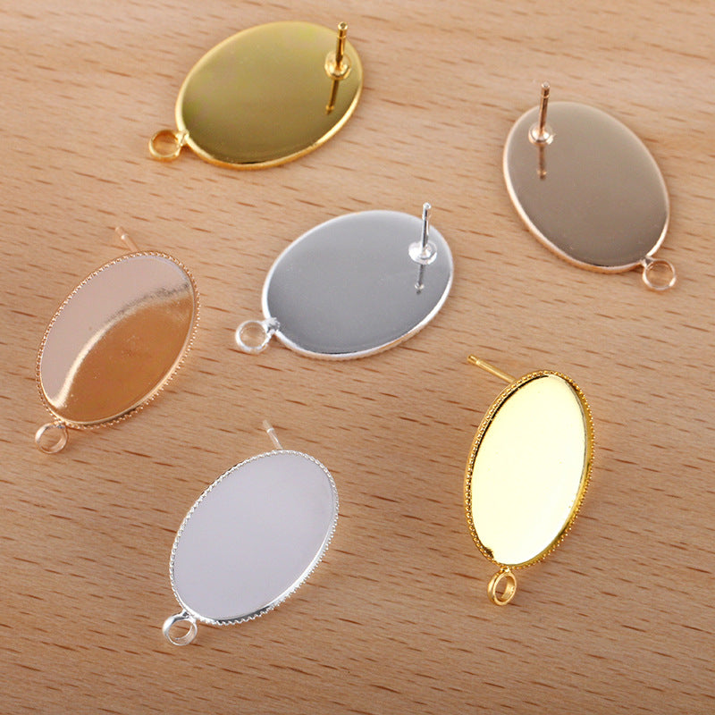 50 Serrated Edge Bezel Cup Stud Earrings 18KGP 13x18mm Oval Cabochon Blank Base Gemstone Setting