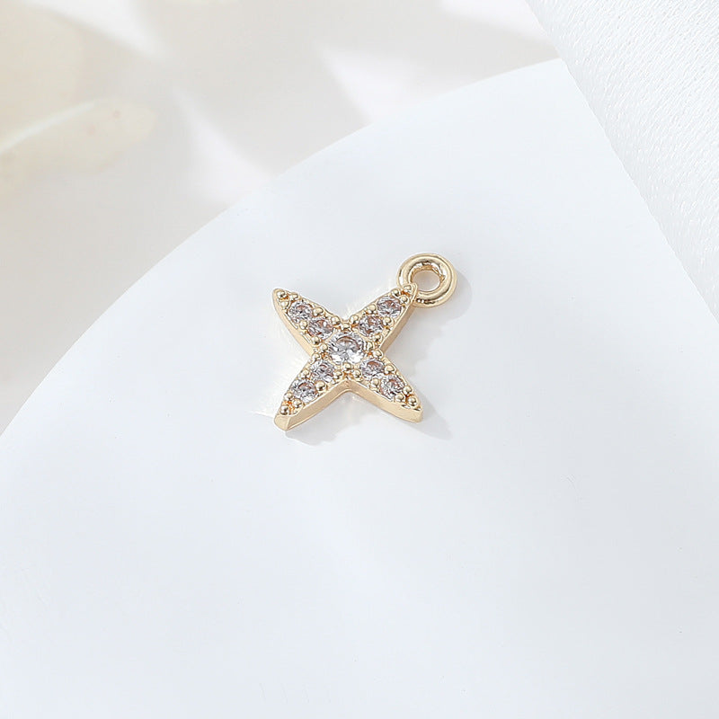 2 Feuilles Étoile Chat Flash Pomme Carré Hexagone Charme Pendentif Strass Embelli 14K GF