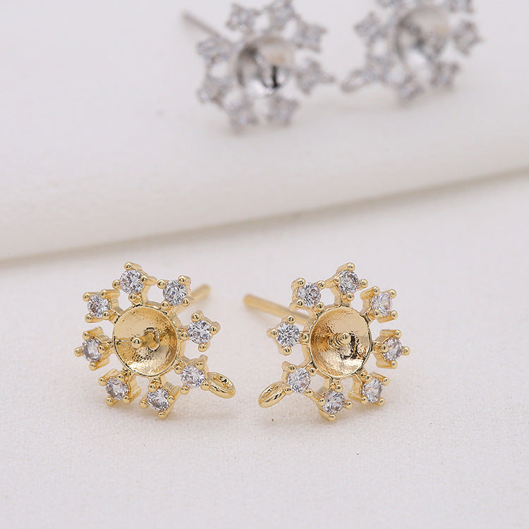 4 boucles d'oreilles florales flocon de neige avec boucle strass embellies 14K GF boucle d'oreille demi-percée perle vierge