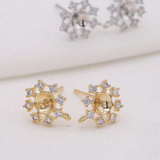 4 boucles d'oreilles florales flocon de neige avec boucle strass embellies 14K GF boucle d'oreille demi-percée perle vierge