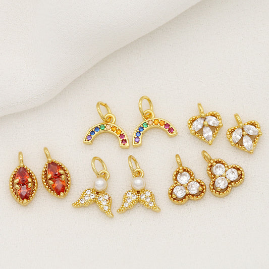 2 Ange Aile Croix Arc-En-Ciel Olive Coeur Charme Pendentif Strass Embelli 14K GF