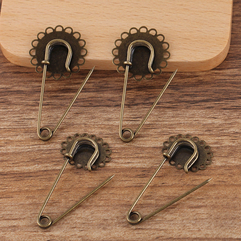 200 bord pétoncle Pad charme broche sûre Bronze Antique 20mm 13x18mm Cabochon Base vierge réglage des pierres précieuses