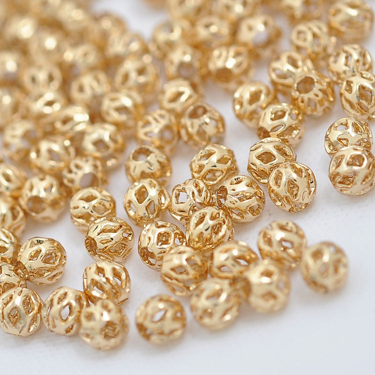 100 perles rondes creuses 14K GF, breloque en cuivre, entretoise de perles