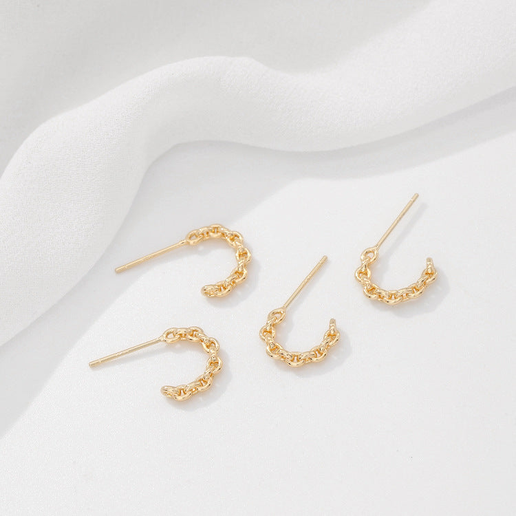 4 boucles d'oreilles à tige en chaîne torsadée semi-circulaire 14K GF Earing
