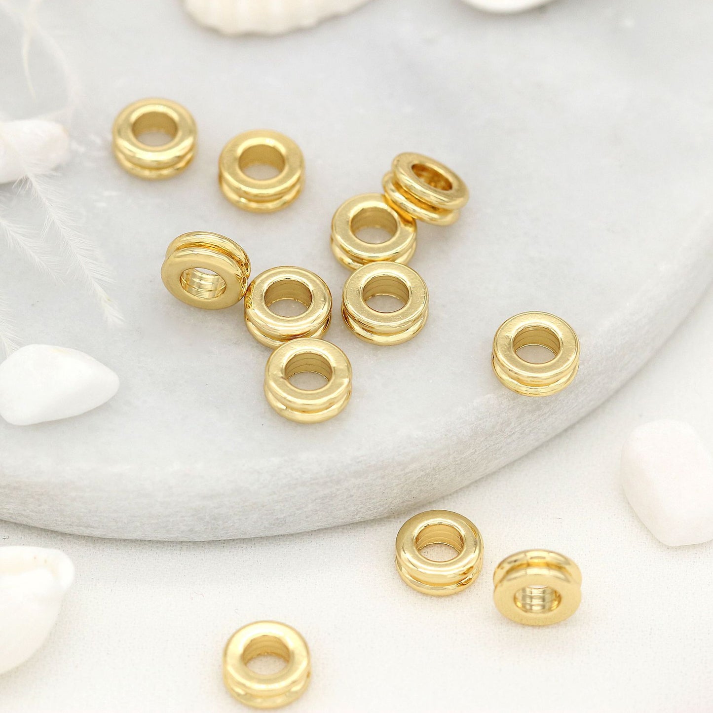 10 flache Roundelle Bead Charm 14K GF Beadwork Spacer