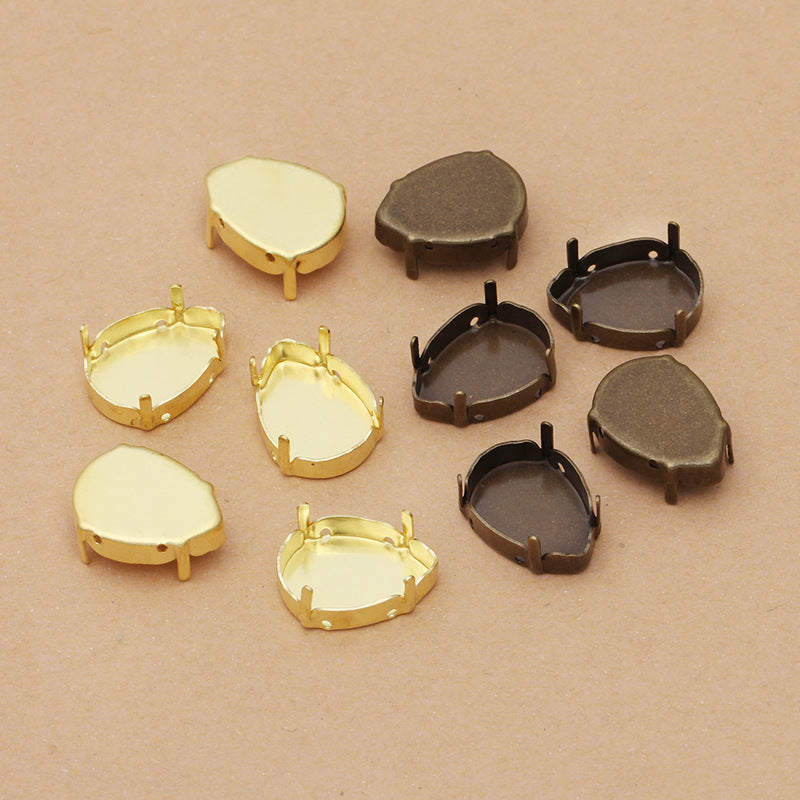 100 Four Claw Charm Flat Back Settings 18KGP 13x18mm Waterdrop Cabochon Rhinestone Zircon Gemstone Blank Base