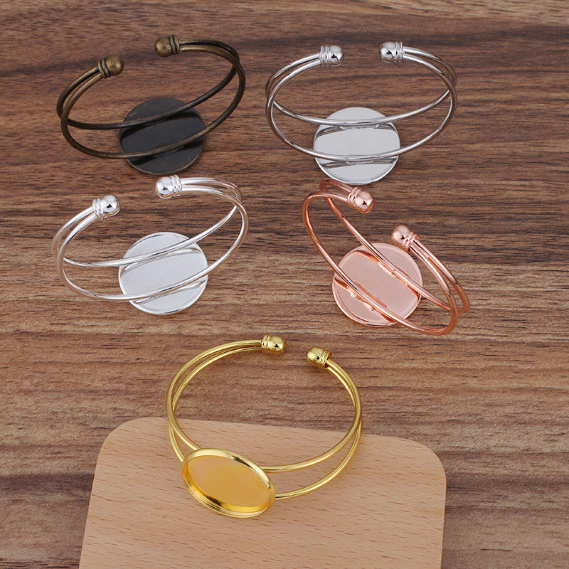 5 Bezel Cup Open Circle Bangle 18KGP 25mm Round Cabochon Blank Base Gemstone Setting