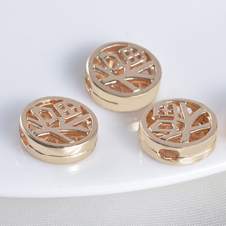 20 Rondelle Creuse Fu 福 Perle 14K GF Cuivre Charme Perles Entretoise