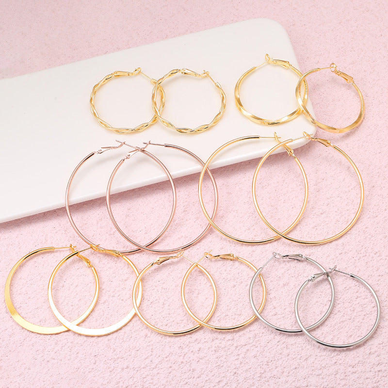 4 boucles d'oreilles créoles épaisses en cercles torsadés 14K GF Earing