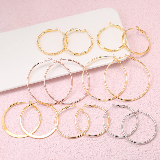4 boucles d'oreilles créoles épaisses en cercles torsadés 14K GF Earing