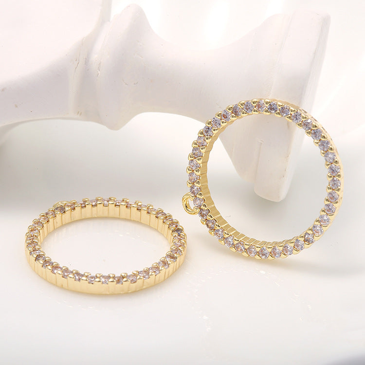Pendentif à breloque 2 cercles ronds orné de strass 14K GF