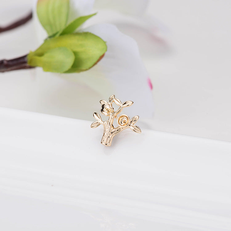4 boucles d'oreilles à tige en forme d'arbre givré 14 carats GF, perles à moitié percées, vierges