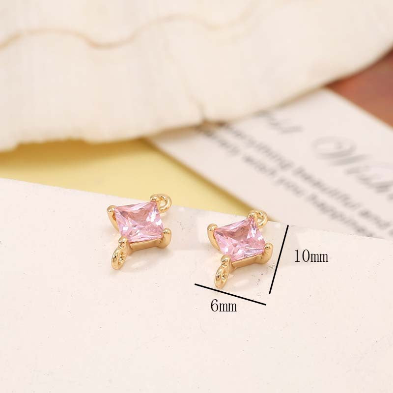 2 Diamond Charm Pendant Rhinestone Embellished 14K GF