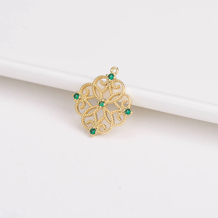 2 pendentifs à breloque florale creuse ornés de strass 14K GF