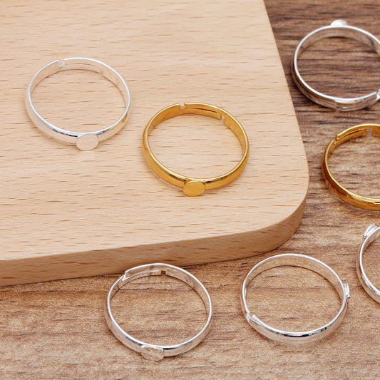 50 Small Flat Pad Openable Circle Ring 18KGP 4mm Round Cabochon Blank Base Gemstone Setting