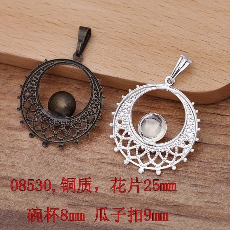 200 Floral Charm Pendant 18KGP 8mm 10mm 12mm Round Cabochon Blank Base Gemstone Piece Setting